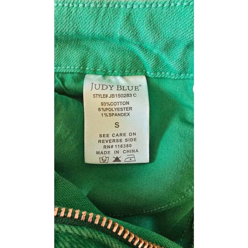 Judy Blue Tummy Control Denim Shorts, Green, High Waist, Jean, Stretchy, Sz S